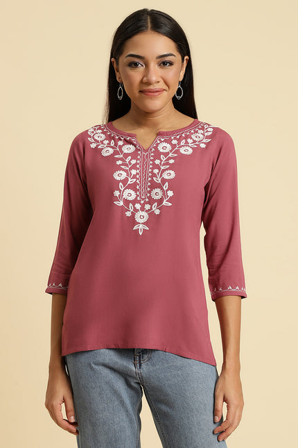 Light Wine Silk Short Kurti For Women
