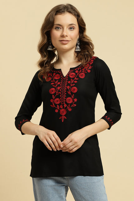 Maroon Silk Short Kurti For Women