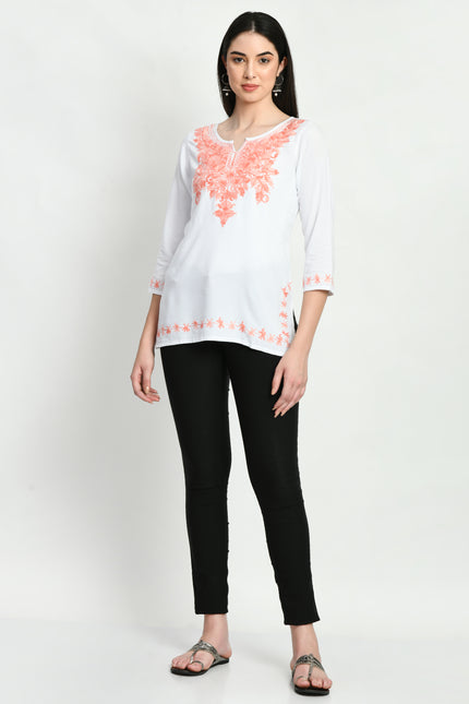 White Peach Kerry Short Kurti For Women