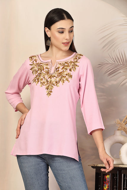 Aliyna Pink Short Kurti For Women