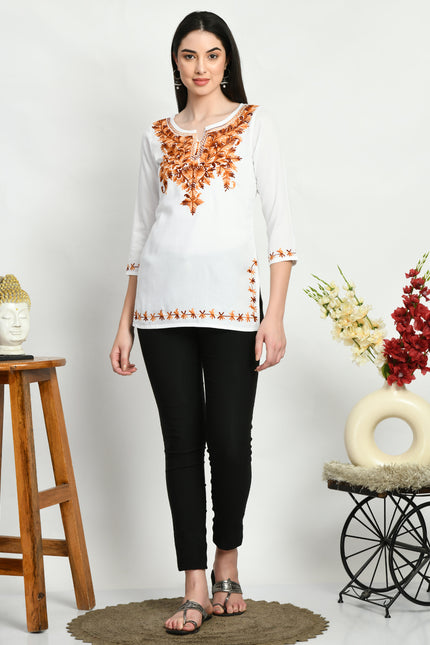 Rust Aari Short Kurti For Women