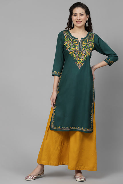 Bushra Green Aari Long Kurti For Women