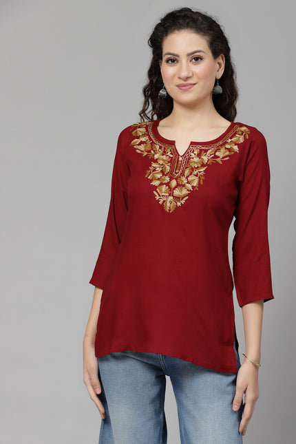Inara Maroon Short Kurti For Women