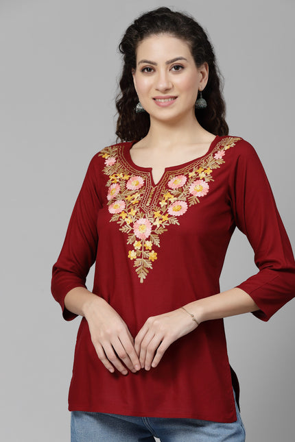 Israa Aari Embroidered Short Kurti For Women