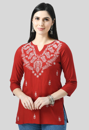 Chikan Short Kurti For Women