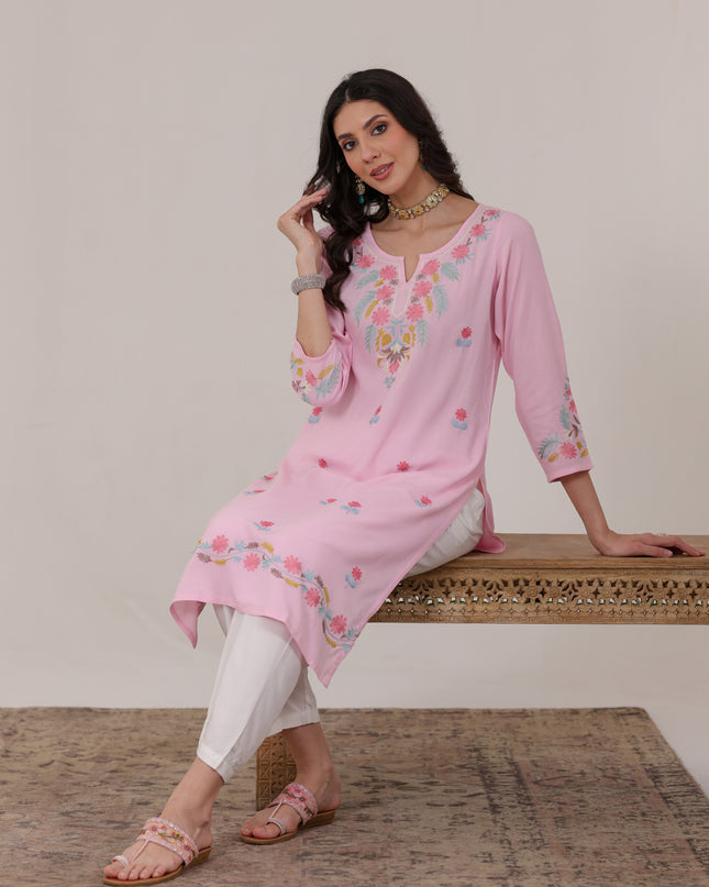 Qazmi Women Aari Embroidered Viscose Rayon Straight Kurta