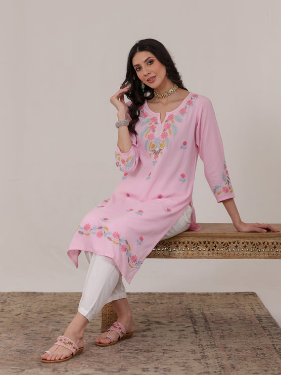Qazmi Women Aari Embroidered Viscose Rayon Straight Kurta