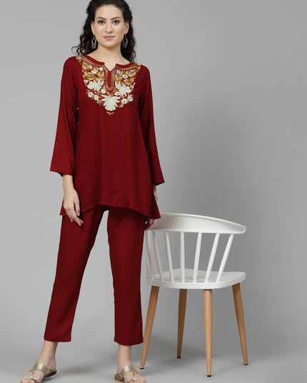 Maroon Aari Co-Ord Set for Women