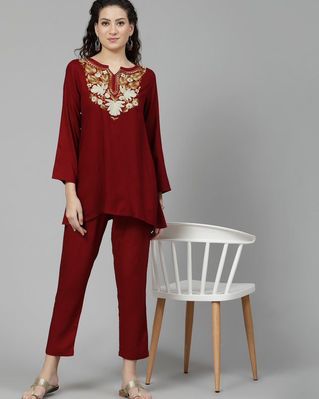 Maroon Aari Co-Ord Set for Women