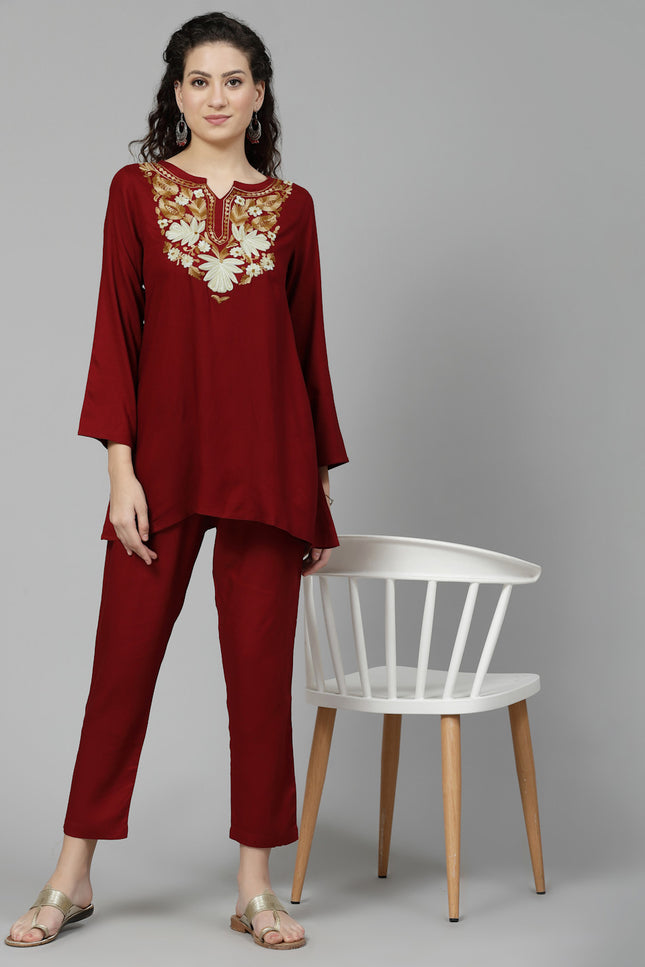 Maroon Aari Co-Ord Set for Women