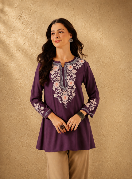 Qazmi Women's Kashmiri A-Line  Flared Kurti