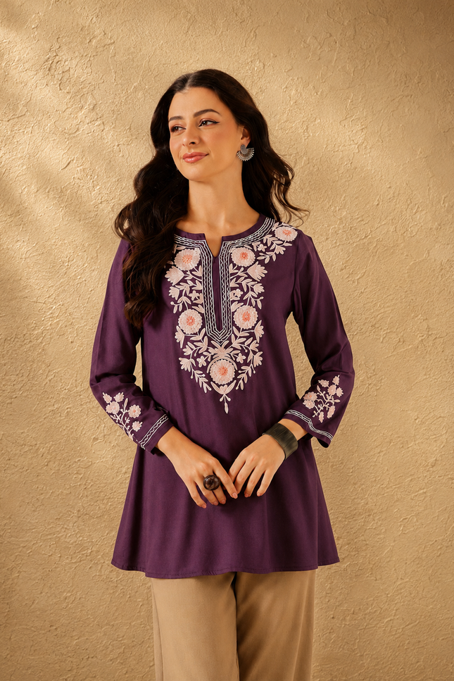 Qazmi Women's Kashmiri A-Line  Flared Kurti