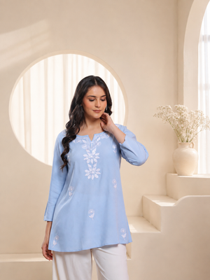 Qazmi Women's Kashmiri Aari Embroidered Viscose Rayon A-Line Flared Kurti
