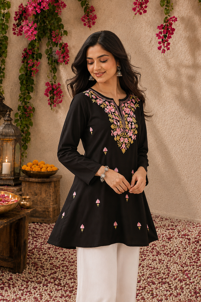 Qazmi Women's Kashmiri A-Line  Flared Kurti