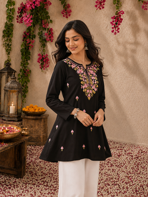 Qazmi Women's Kashmiri A-Line  Flared Kurti