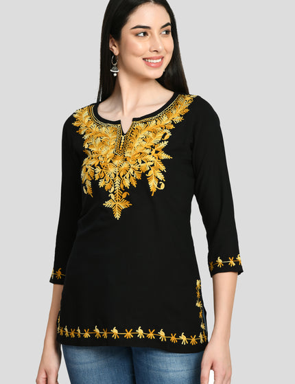 Black Kerry Aari Short Kurti For Women