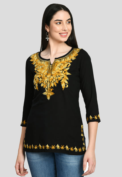 Black Kerry Aari Short Kurti For Women