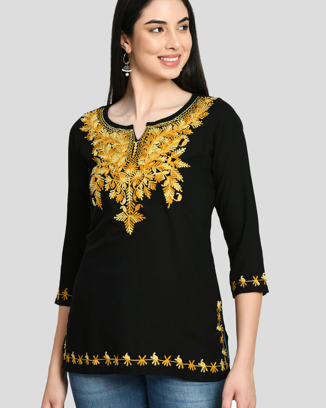 Black Kerry Aari Short Kurti For Women