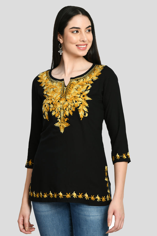 Black Kerry Aari Short Kurti For Women