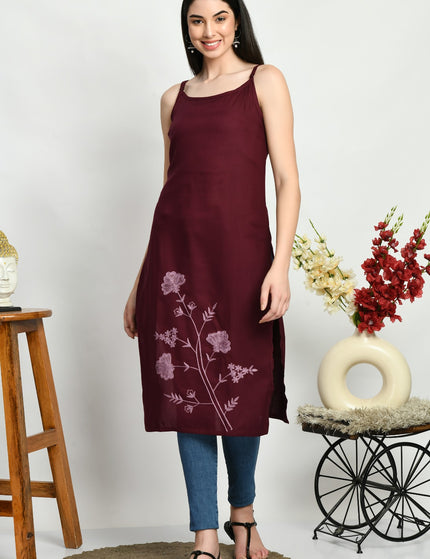 Wine Reel Sleevless Long Kurti For Women