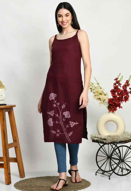 Wine Reel Sleevless Long Kurti For Women