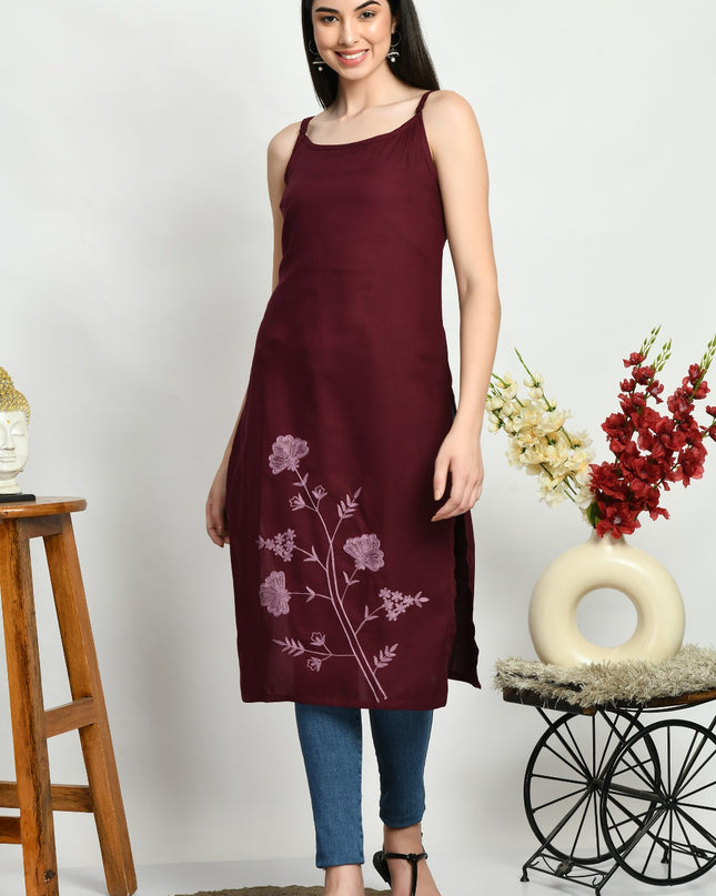 Wine Reel Sleevless Long Kurti For Women