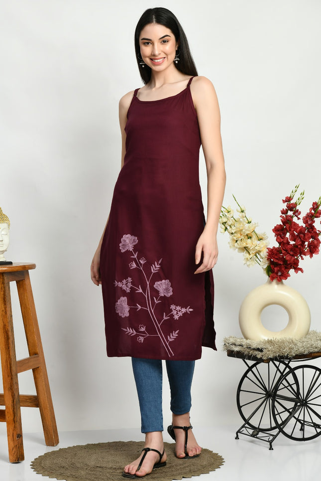 Wine Reel Sleevless Long Kurti For Women
