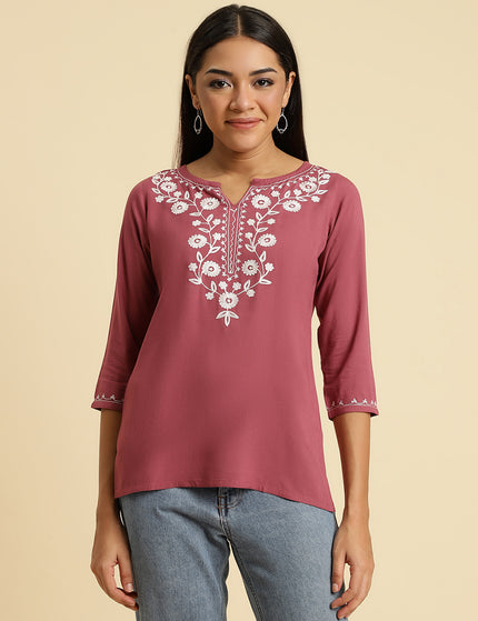 Light Wine Silk Short Kurti For Women