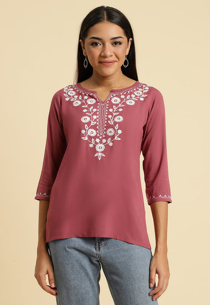 Light Wine Silk Short Kurti For Women