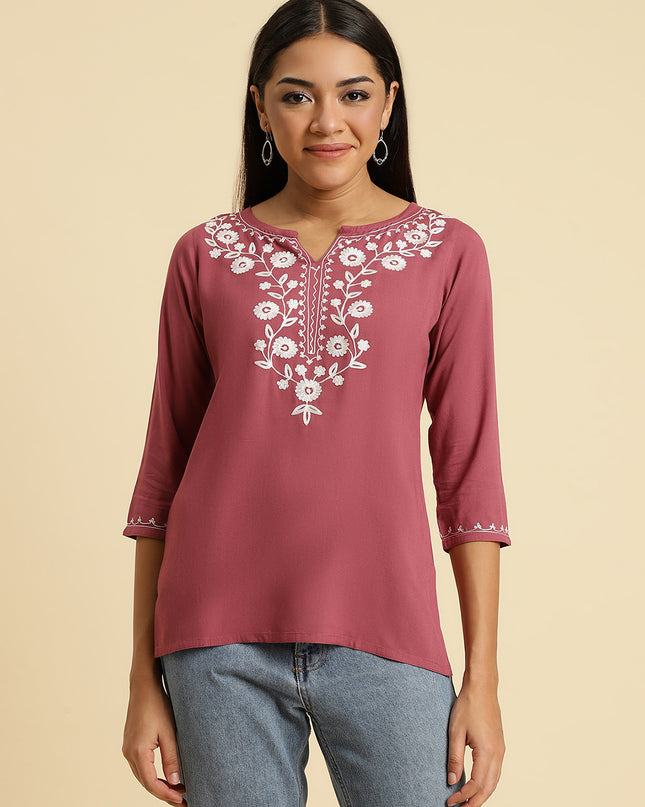Light Wine Silk Short Kurti For Women