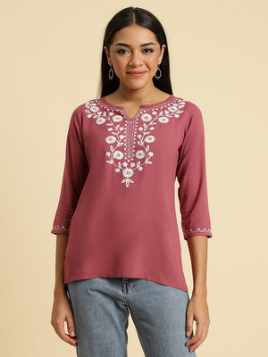 Light Wine Silk Short Kurti For Women