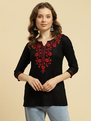 Maroon Silk Short Kurti For Women