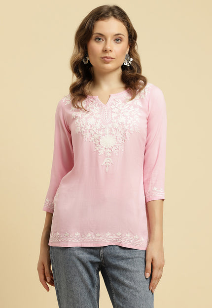 Light Pink Aari Short Kurti For Women