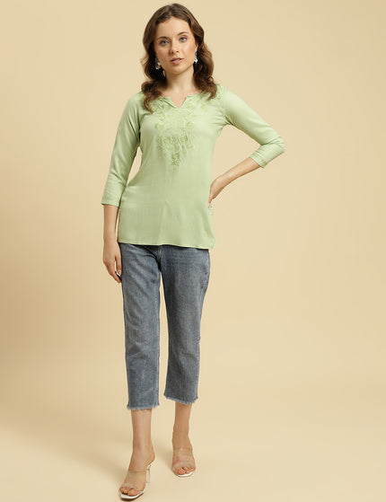 Green Self SilK Short Kurti For Women