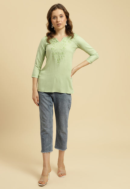 Green Self SilK Short Kurti For Women