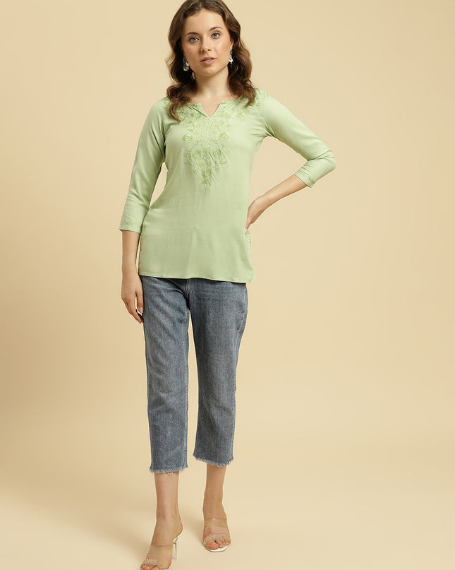 Green Self SilK Short Kurti For Women