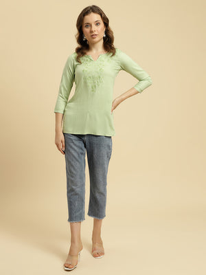 Green Self SilK Short Kurti For Women