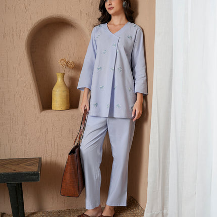 Qazmi Women's Cotton Linen Kashmiri Aari Work CoOrd Set