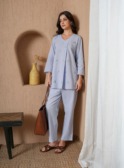 Qazmi Women's Cotton Linen Kashmiri Aari Work CoOrd Set