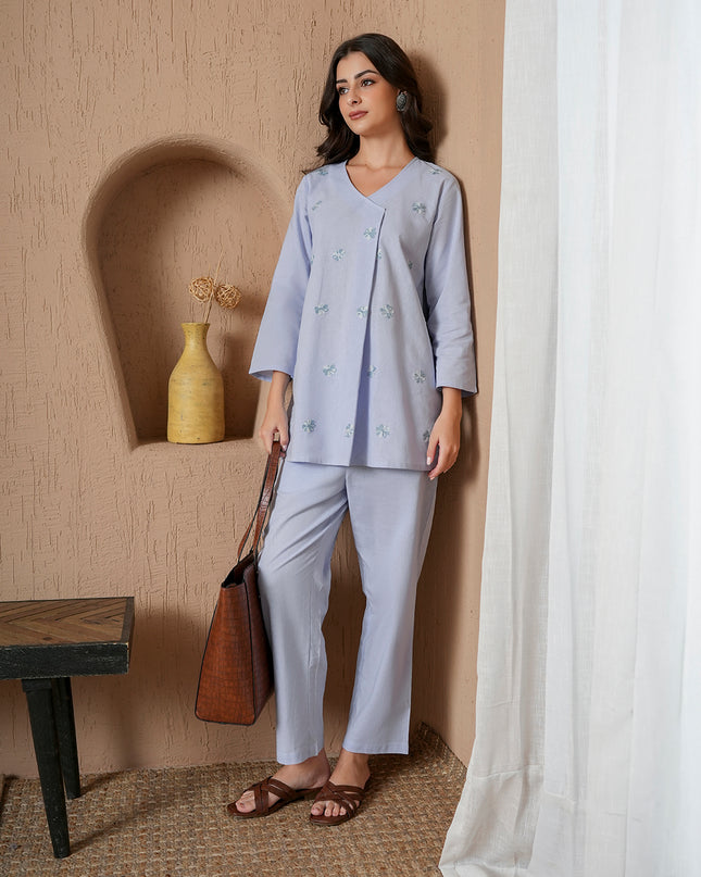 Qazmi Women's Cotton Linen Kashmiri Aari Work CoOrd Set