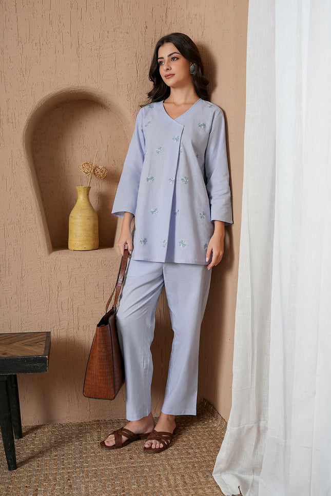 Qazmi Women's Cotton Linen Kashmiri Aari Work CoOrd Set