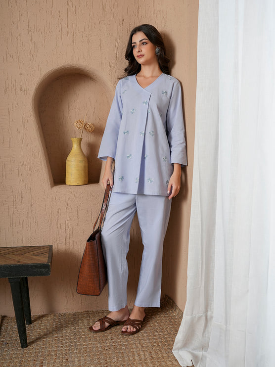 Qazmi Women's Cotton Linen Kashmiri Aari Work CoOrd Set