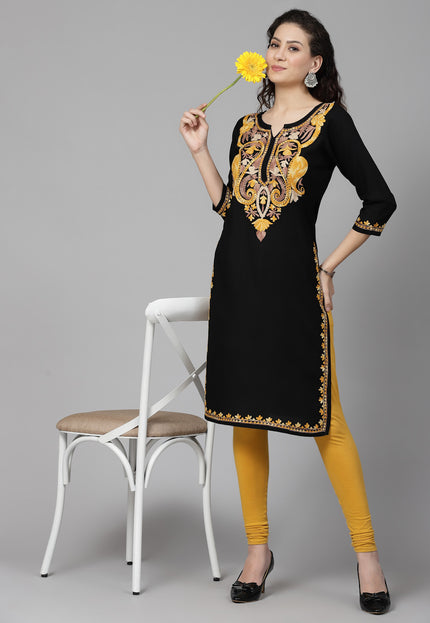 Black Chinarkari Long Kurti For Women