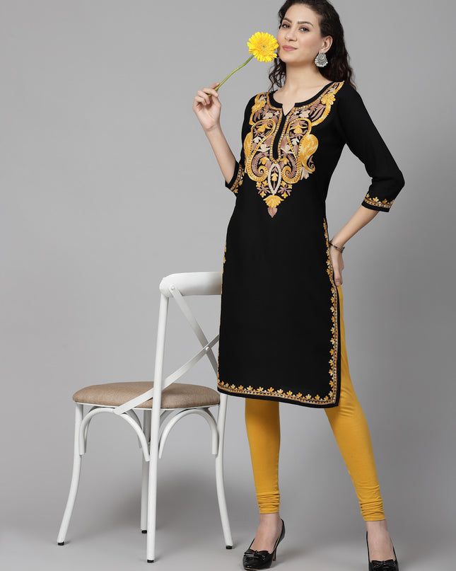 Black Chinarkari Long Kurti For Women