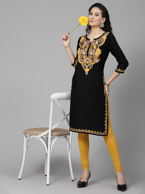 Black Chinarkari Long Kurti For Women