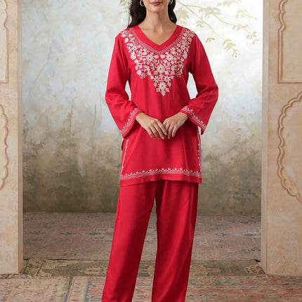 Qazmi Women's Kashmiri Aari Work Navy Blue CoOrd Set