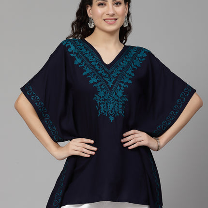 Qazmi  V-Neck Flared Sleeves Aari Work Kaftan Kurti