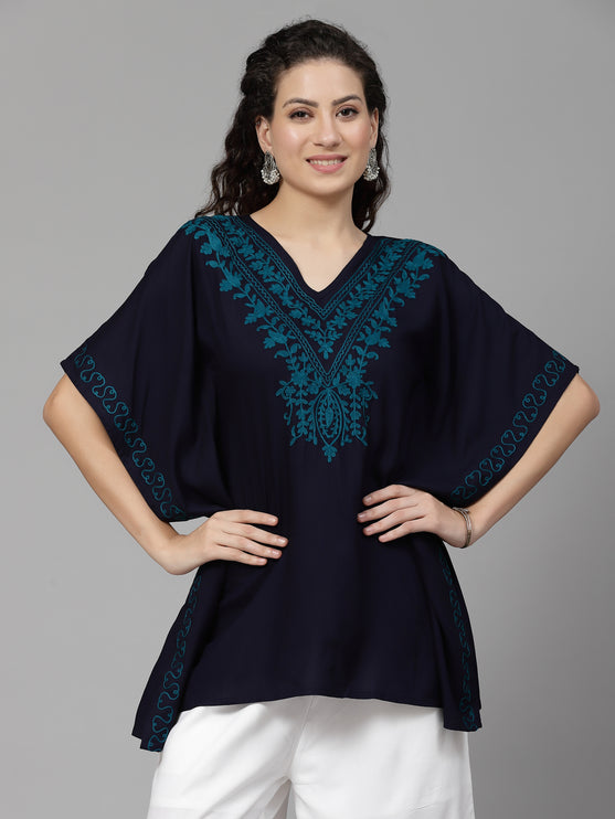 Qazmi  V-Neck Flared Sleeves Aari Work Kaftan Kurti