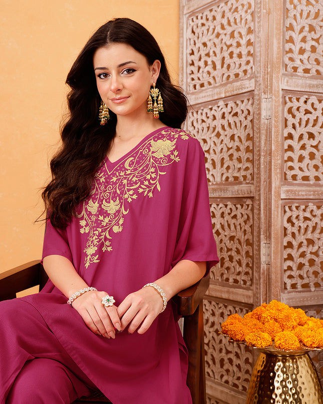Qazmi Parvin Kashmiri Zari Work Kaftan CoOrd Set