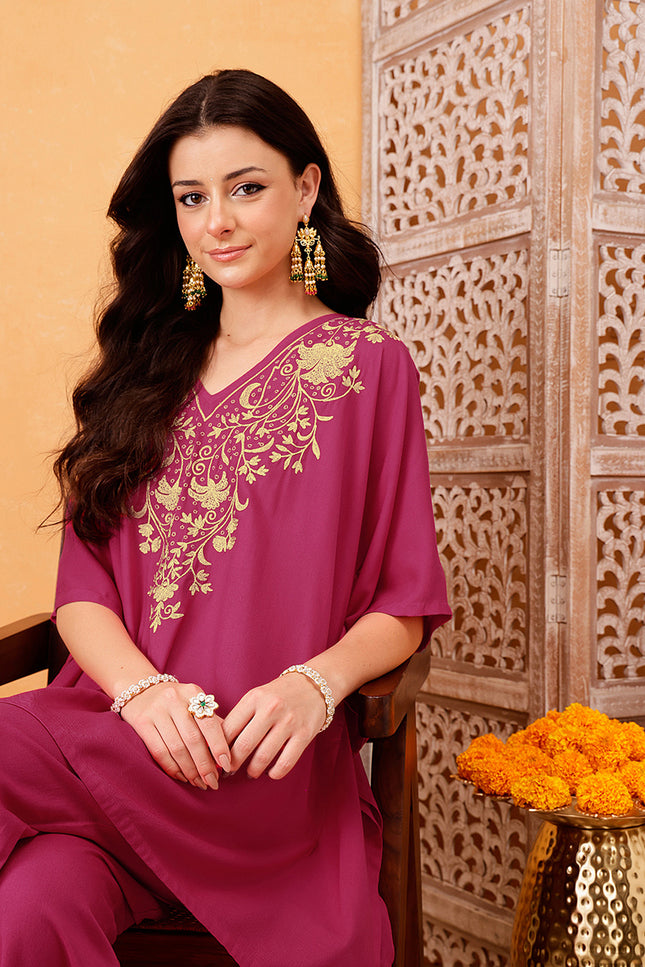 Qazmi Parvin Kashmiri Zari Work Kaftan CoOrd Set
